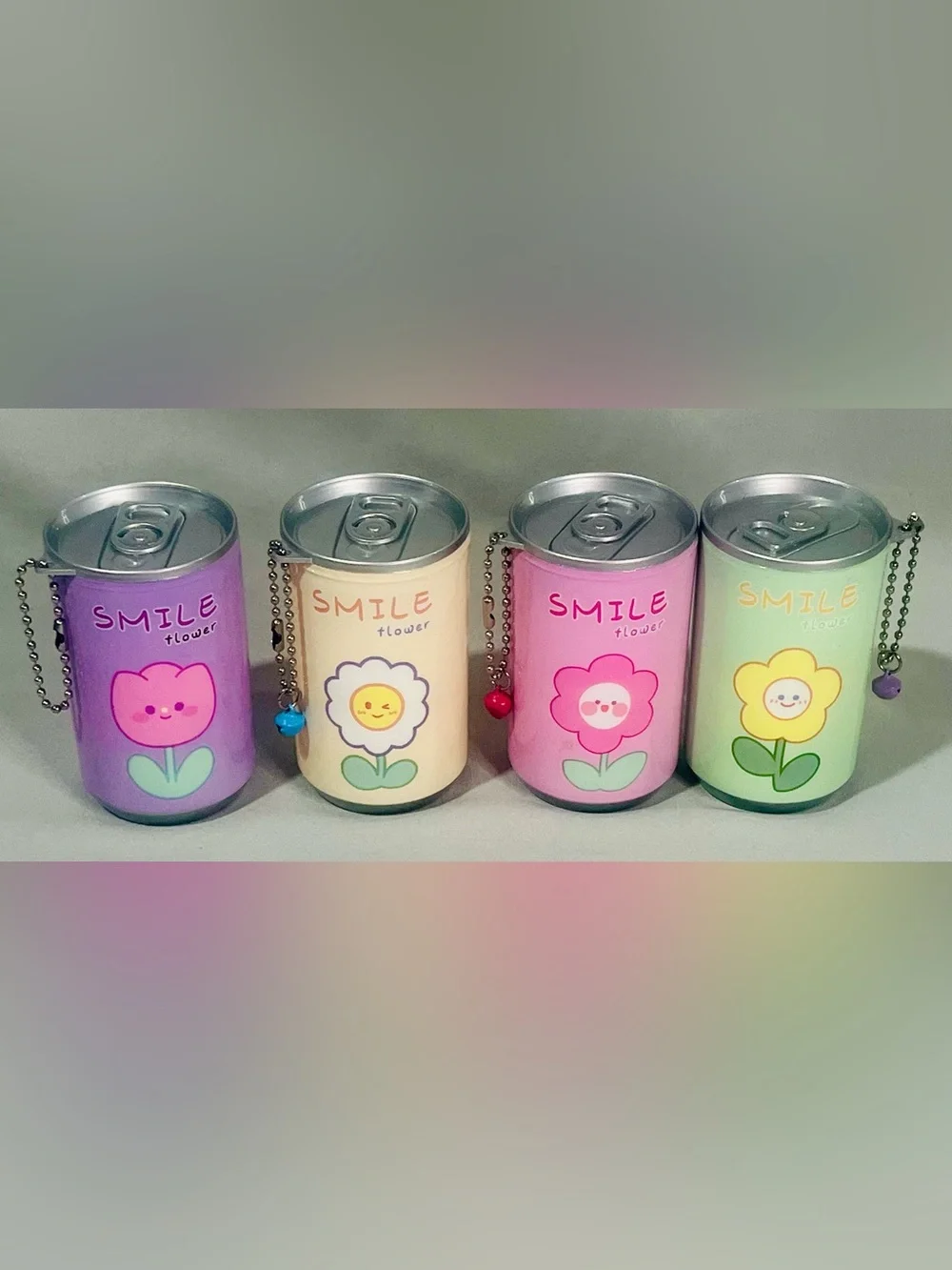 Smile Flower Keychain Can of Wipes- Pastel Purple, Cream, Pink, Green 4 Pack